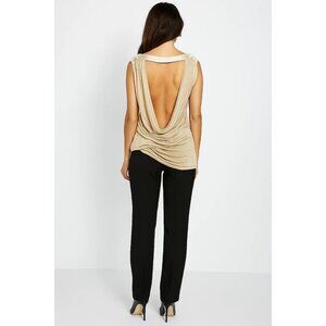 Marciano Gold Beige Sheer Draped Open Back Silk Tunic Top Silk Neckline Medium